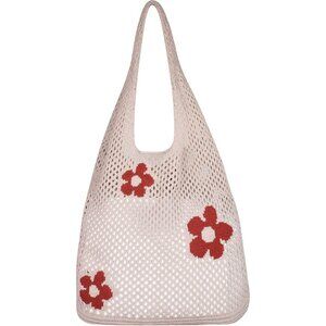 Women's Light Brown Crochet Bag Cute Mesh Summer Knitted Shoulder Beach Tote Bag